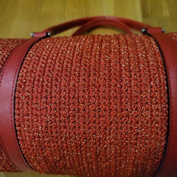 VINTAGE ARNOLD PALMER UNIQUE RED SPARKLY KNIT BARREL BAG - Picture 6 of 9